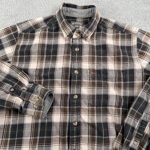 Eddie Bauer Shirt Mens Large Brown Plaid Button Down Flannel Cotton Long Sleeve